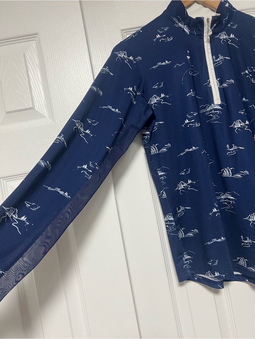 San Soleil Golf Print 1/4 Zip Long Sleeve Sun Shirt UPF Blue Size M - Picture 3 of 6